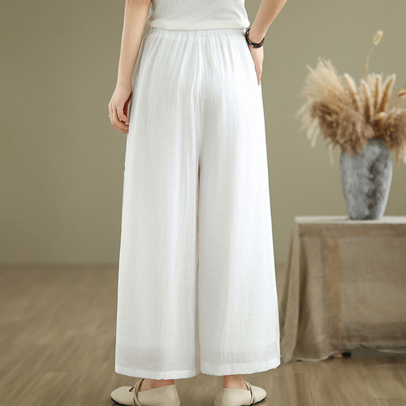 Pantalones anchos de algodón y lino con diseño vintage de Buddha Stones para mujer, con bolsillos