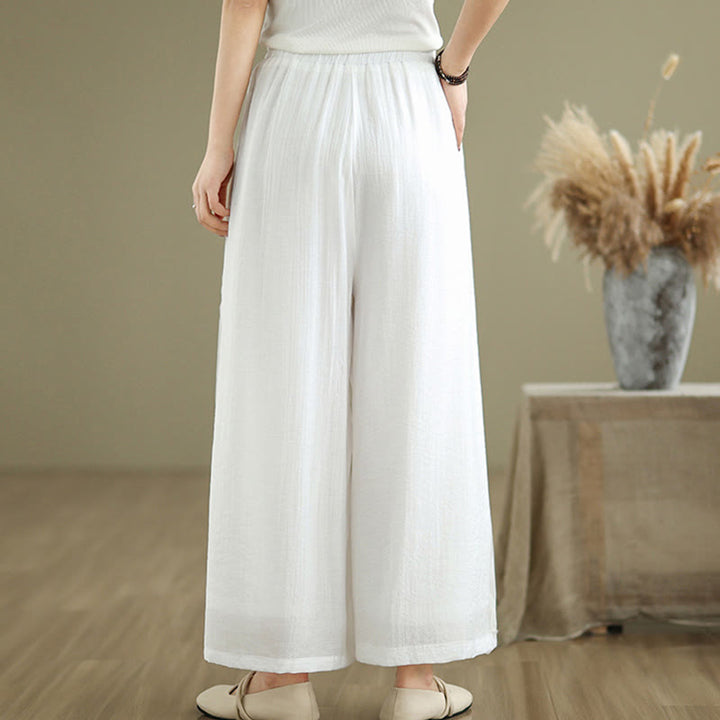 Pantalones anchos de algodón y lino con diseño vintage de Buddha Stones para mujer, con bolsillos