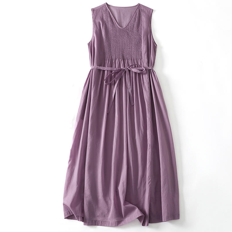 Vestido midi de algodón sin mangas con diseño de acordeón en color liso y bolsillos de Buddha Stones - Orquídea mediana - US8-10，UK/AU12-14，EU40-42 (2XL) - image 0