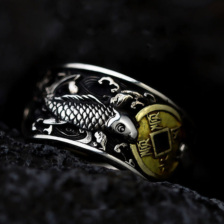 Buddha Stones de plata de ley 925 con diseño de pez koi de la suerte, con apertura ajustable y monedas de cobre, nubes auspiciosas. - image 14
