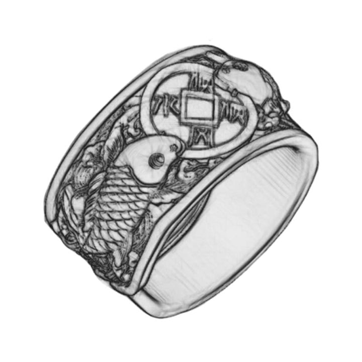 Buddha Stones de plata de ley 925 con diseño de pez koi de la suerte, con apertura ajustable y monedas de cobre, nubes auspiciosas. - image 9