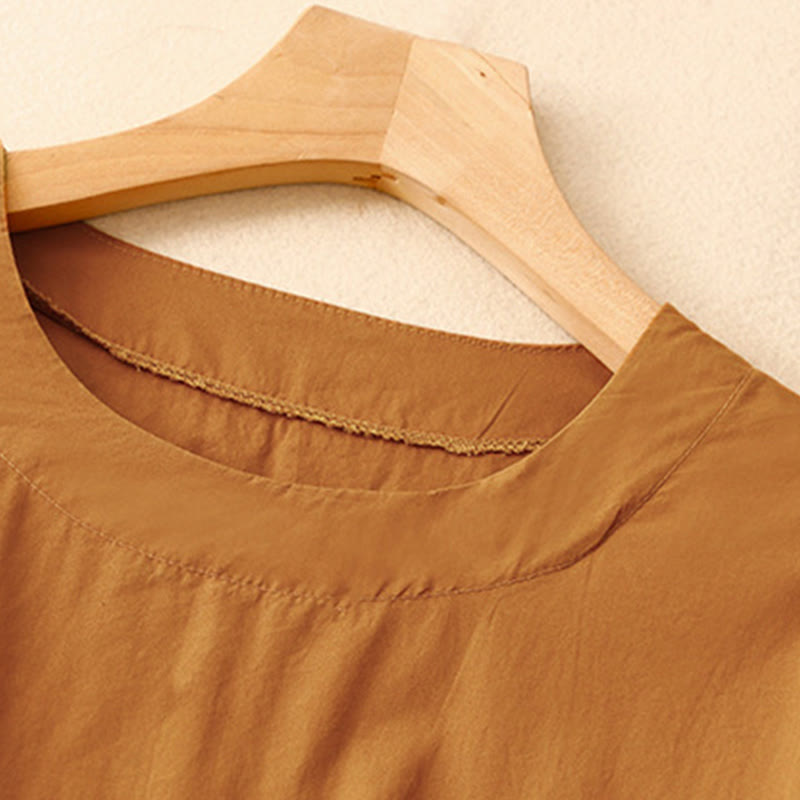 Vestido midi de verano con cuello redondo, manga corta y bolsillos, de Buddha Stones - image 1