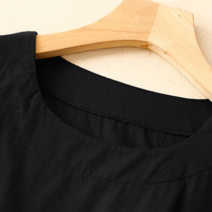 Vestido midi de verano con cuello redondo, manga corta y bolsillos, de Buddha Stones - image 8