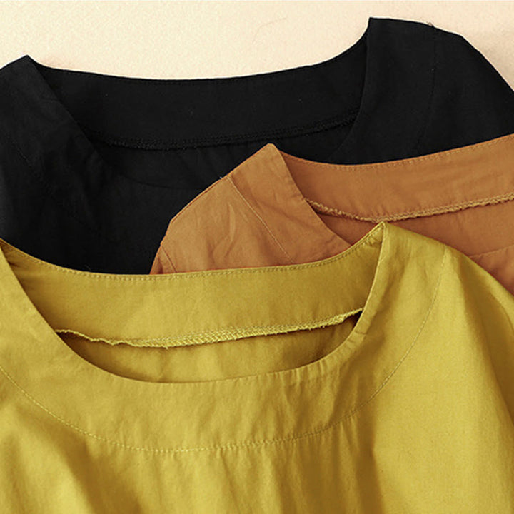 Vestido midi de verano con cuello redondo, manga corta y bolsillos, de Buddha Stones - image 26