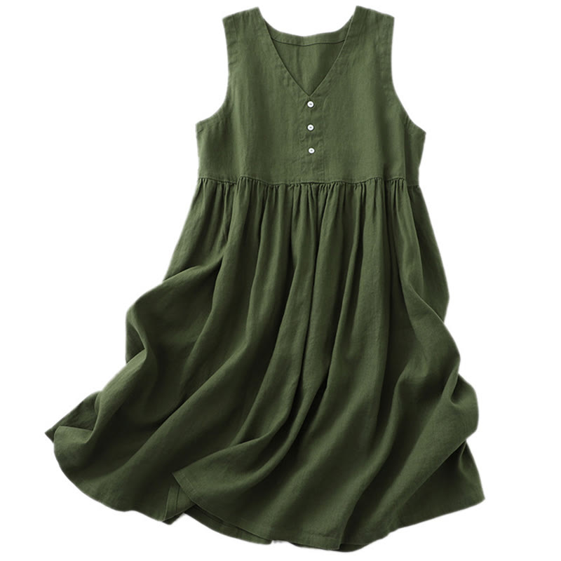 Vestido midi sin mangas con botones sencillos, cuello en V, informal, de uso diario, de Buddha Stones