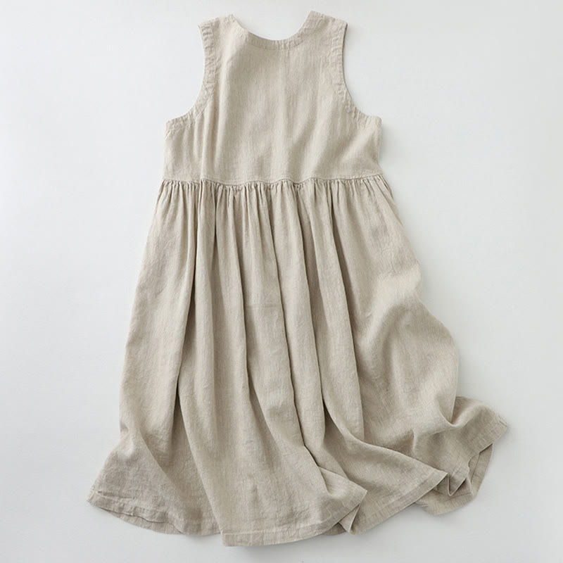 Vestido midi sin mangas con botones sencillos, cuello en V, informal, de uso diario, de Buddha Stones