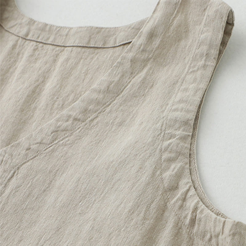 Vestido midi sin mangas con botones sencillos, cuello en V, informal, de uso diario, de Buddha Stones - image 6