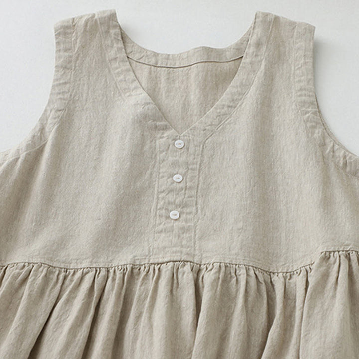 Vestido midi sin mangas de color liso con cuello en V y botones sencillos , de Buddha Stones Daily Casual. - image 2