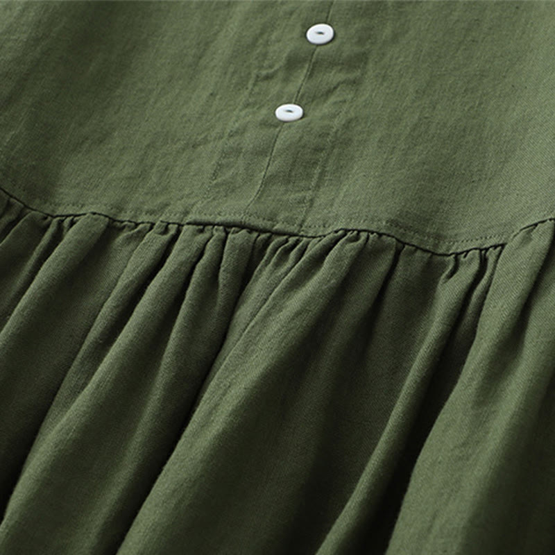 Vestido midi sin mangas con botones sencillos, cuello en V, informal, de uso diario, de Buddha Stones