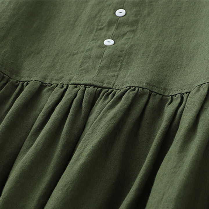 Vestido midi sin mangas con botones sencillos, cuello en V, informal, de uso diario, de Buddha Stones