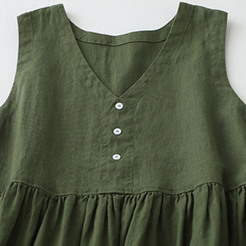 Vestido midi sin mangas con botones sencillos, cuello en V, informal, de uso diario, de Buddha Stones - image 11