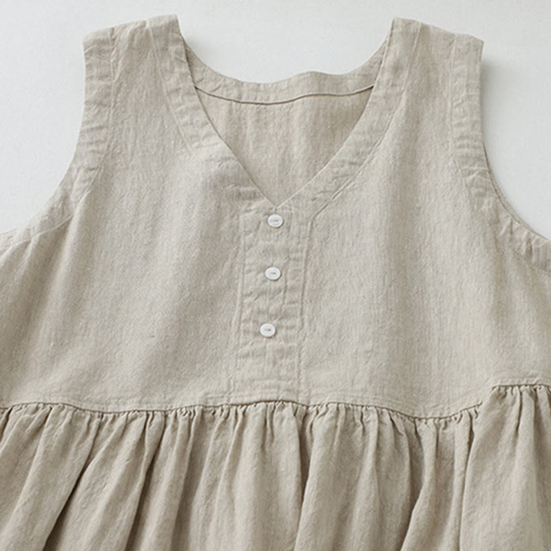 Vestido midi sin mangas con botones sencillos, cuello en V, informal, de uso diario, de Buddha Stones