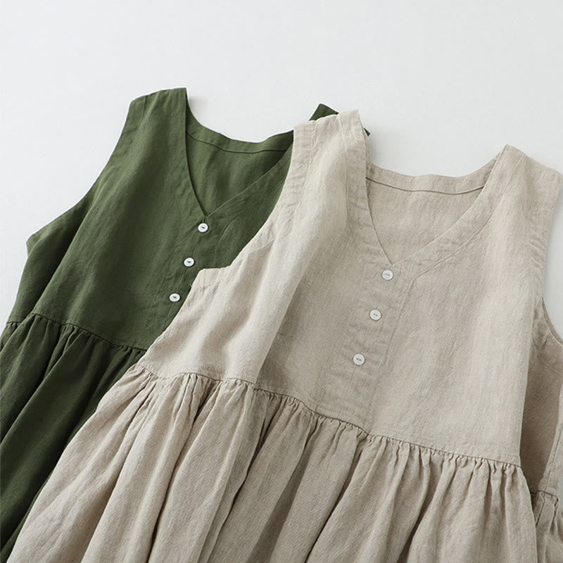 Vestido midi sin mangas con botones sencillos, cuello en V, informal, de uso diario, de Buddha Stones - image 18