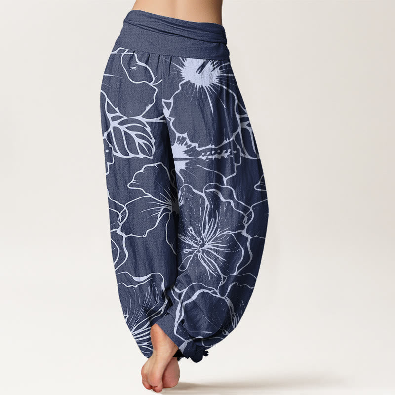 Pantalones bombachos de cintura elástica para mujer con diseño de flores y piedras de Buddha Stones en algodón. - image 1