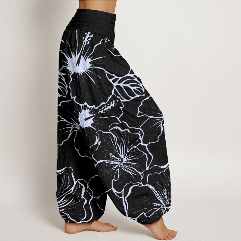 Pantalones bombachos de cintura elástica para mujer con diseño de flores y piedras de Buddha Stones en algodón. - image 9