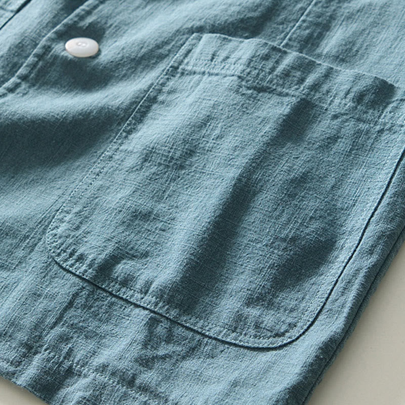 Camisa de lino y algodón para hombre con diseño de Buddha Stones, manga larga, botones y bolsillos - image 2