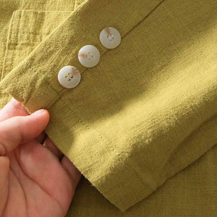 Camisa de lino y algodón para hombre con diseño de Buddha Stones, manga larga, botones y bolsillos - image 26