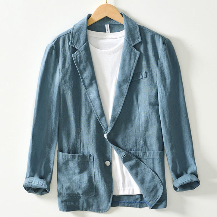 Camisa de lino y algodón para hombre con diseño de Buddha Stones, manga larga, botones y bolsillos - Cian oscuro - US/UK/AU44, EU54 (4XL) - image 0