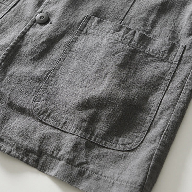 Camisa de lino y algodón para hombre con diseño de Buddha Stones, manga larga, botones y bolsillos - image 29