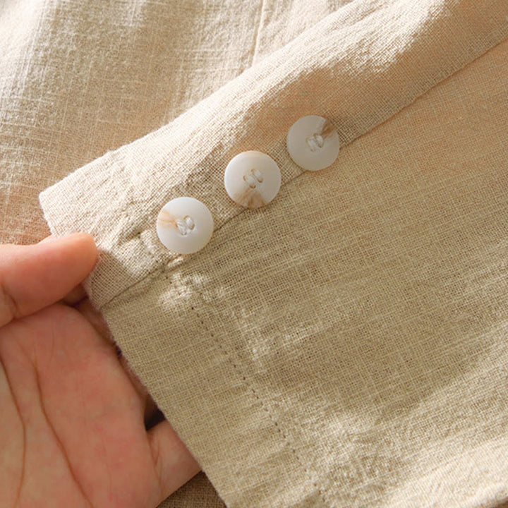 Camisa de lino y algodón para hombre con diseño de Buddha Stones, manga larga, botones y bolsillos - image 14