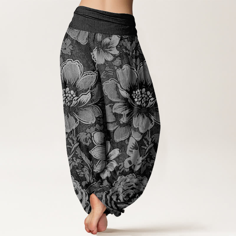 Pantalones bombachos de cintura elástica para mujer con estampado de flores de peonía, Buddha Stones en algodón. - image 5