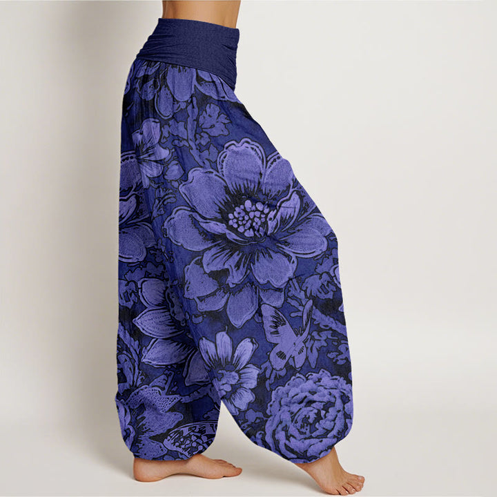 Pantalones bombachos de cintura elástica para mujer con estampado de flores de peonía, Buddha Stones en algodón. - image 9
