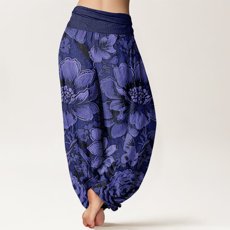 Pantalones bombachos de cintura elástica para mujer con estampado de flores de peonía, Buddha Stones en algodón. - image 8