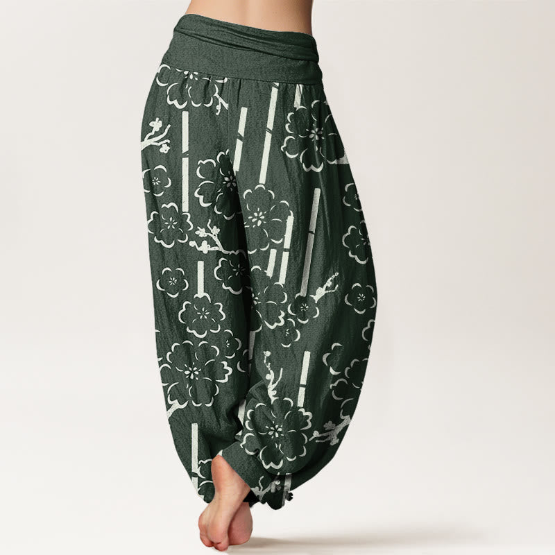 Pantalones harén con cintura elástica para mujer con diseño de líneas florales y Buddha Stones - image 2