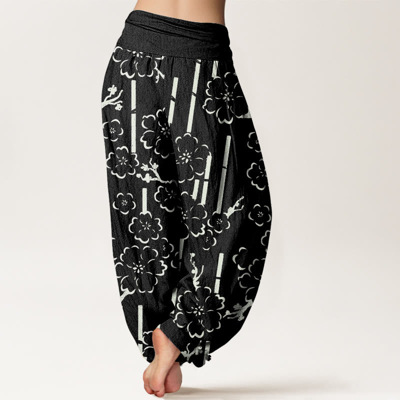 Pantalones harén con cintura elástica para mujer con diseño de líneas florales y Buddha Stones - image 6