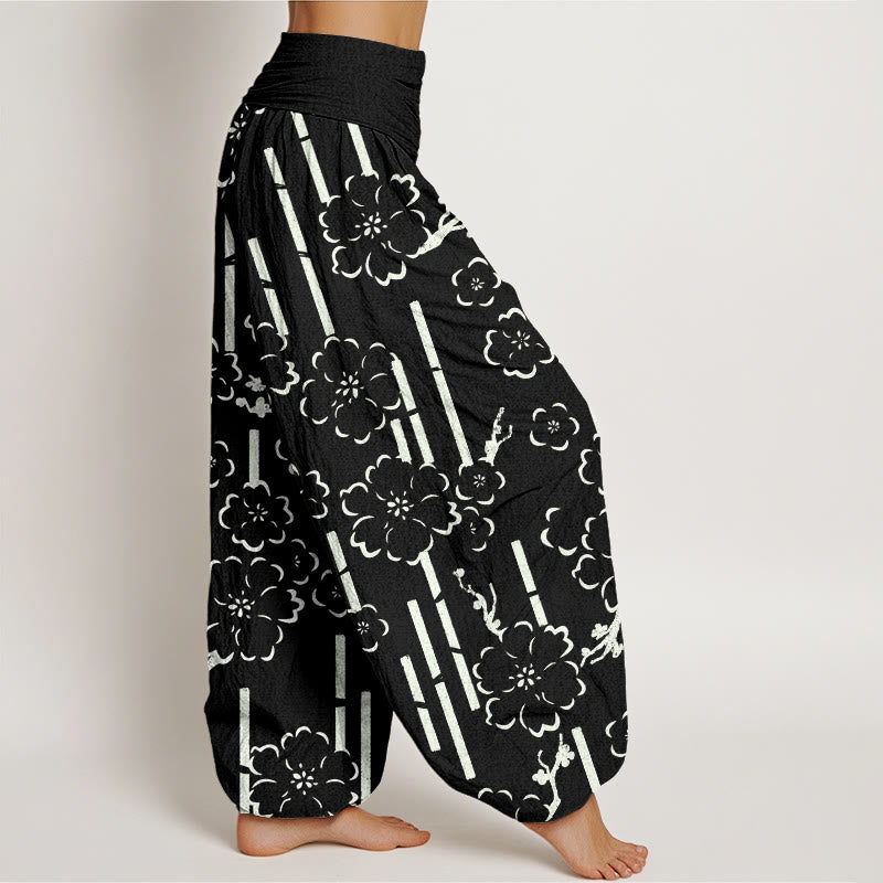 Pantalones harén con cintura elástica para mujer con diseño de líneas florales y Buddha Stones - image 7