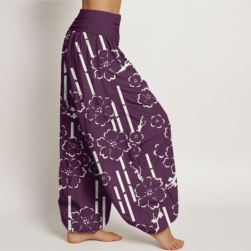 Pantalones harén con cintura elástica para mujer con diseño de líneas florales y Buddha Stones - image 10