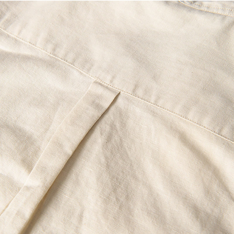 Buddha Stones Camisa informal de lino y algodón de manga corta para hombre, con cuello alto, botones sencillos y bolsillos delanteros. - image 14