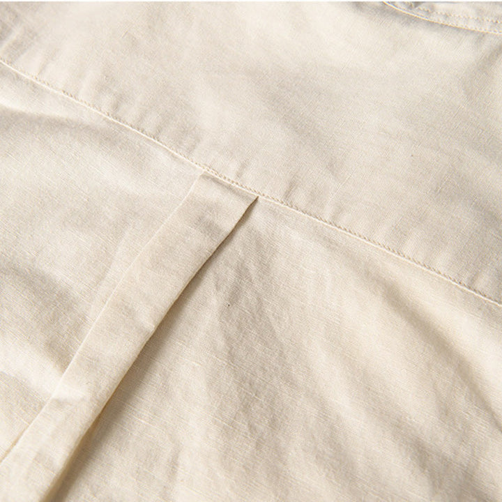 Buddha Stones Camisa informal de lino y algodón de manga corta para hombre, con cuello alto, botones sencillos y bolsillos delanteros. - image 14