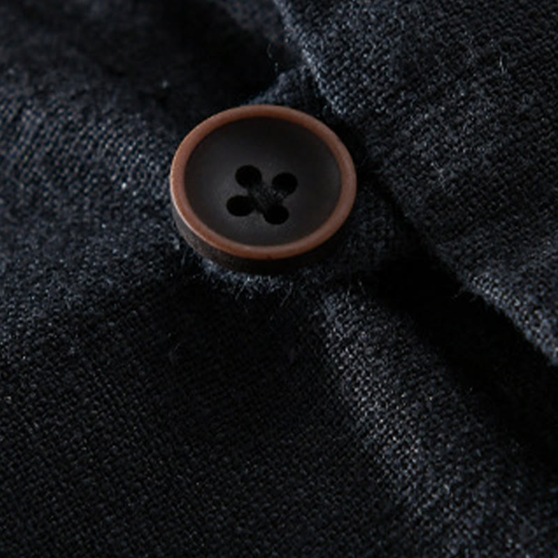 Camisa de lino y algodón de manga larga para hombre, con cuello alto, diseño de botones sencillos y bolsillos, estilo diario de Buddha Stones Spring - image 12