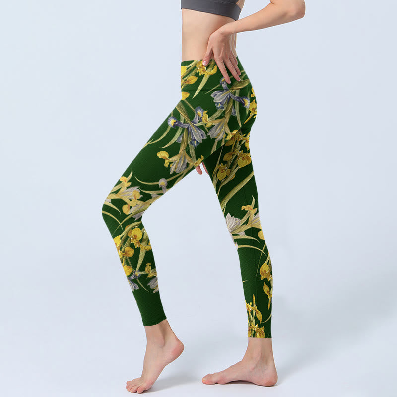 Leggings de yoga para mujer con estampado de iris verde y Buddha Stones - image 3