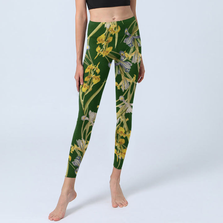 Leggings de yoga para mujer con estampado de iris verde y Buddha Stones - image 5