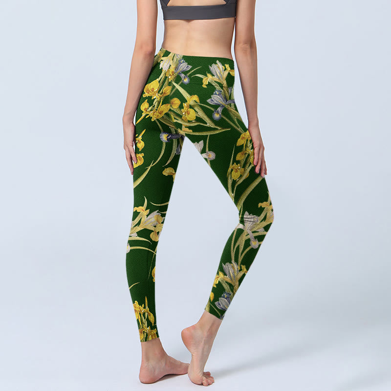 Leggings de yoga para mujer con estampado de iris verde y Buddha Stones - image 4