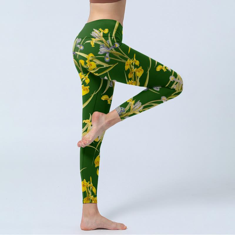 Leggings de yoga para mujer con estampado de iris verde y Buddha Stones - image 3