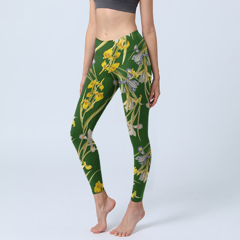 Leggings de yoga para mujer con estampado de iris verde y Buddha Stones - Verde bosque - US18，UK/AU22，EU50 (4XL) - image 1