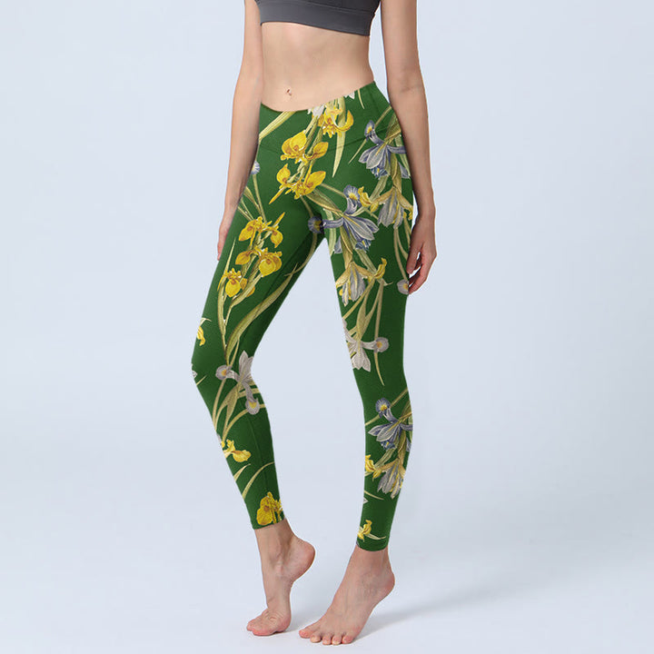 Leggings de yoga para mujer con estampado de iris verde y Buddha Stones - Verde bosque - US18，UK/AU22，EU50 (4XL) - image 1