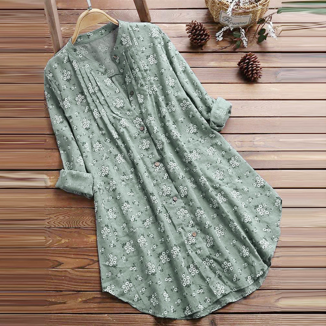 Camisa de manga larga para mujer con estampado de Buddha Stones y flores. - Verde mar claro - US8-10，UK/AU12-14，EU40-42 (2XL) - image 1