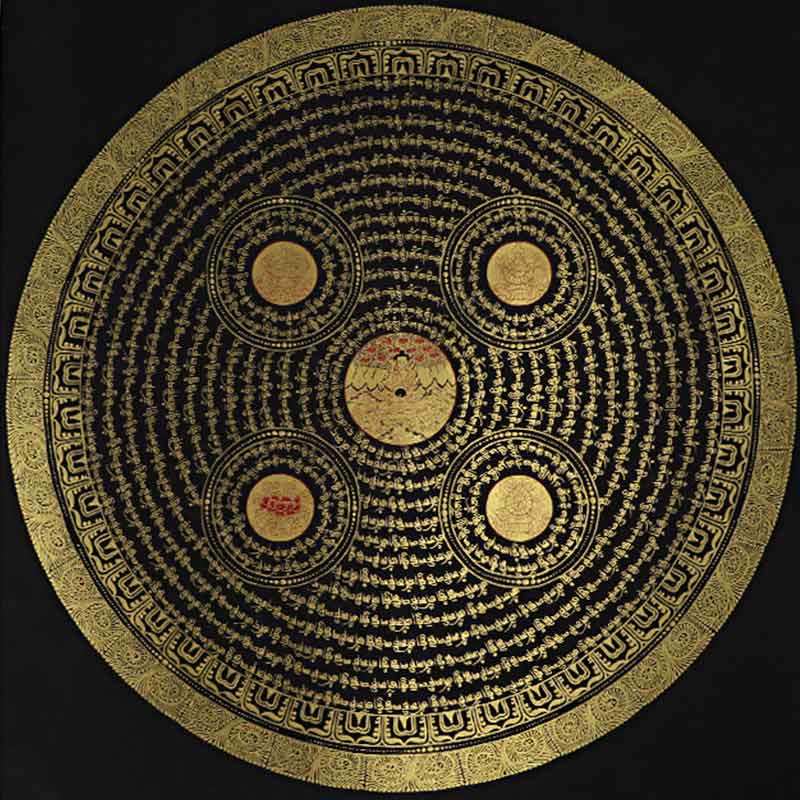 Pintura Thangka tibetana con Buddha Stones , escritura Om Mani Padme Hum, decoración hecha a mano (estilo aleatorio) - image 10