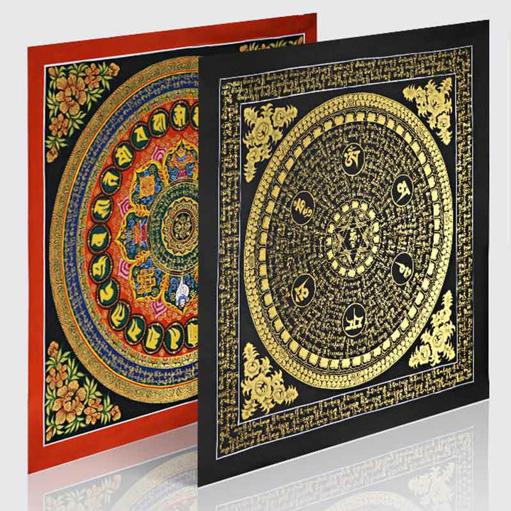Pintura Thangka tibetana con Buddha Stones , escritura Om Mani Padme Hum, decoración hecha a mano (estilo aleatorio) - image 3