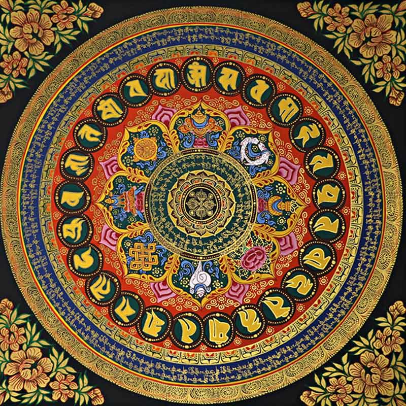 Pintura Thangka tibetana con Buddha Stones , escritura Om Mani Padme Hum, decoración hecha a mano (estilo aleatorio) - image 0