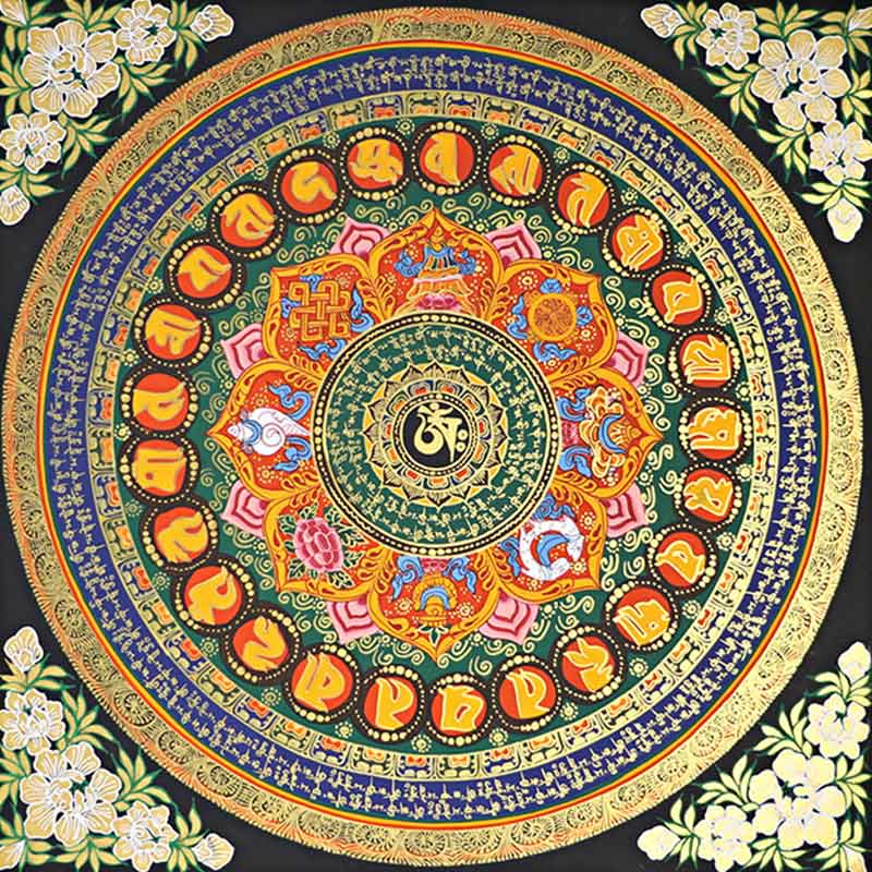 Pintura Thangka tibetana con Buddha Stones , escritura Om Mani Padme Hum, decoración hecha a mano (estilo aleatorio) - image 16