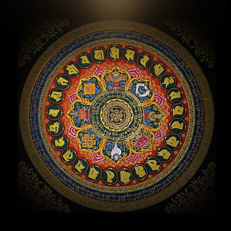 Pintura Thangka tibetana con Buddha Stones , escritura Om Mani Padme Hum, decoración hecha a mano (estilo aleatorio) - image 24