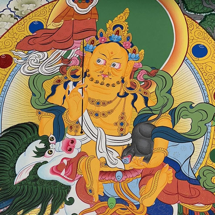 Pintura Thangka tibetana con Buddha Stones , amarillo, Dios de la Riqueza, Tara Avalokitesvara verde, decoración hecha a mano, caja ciega (estilo aleatorio)