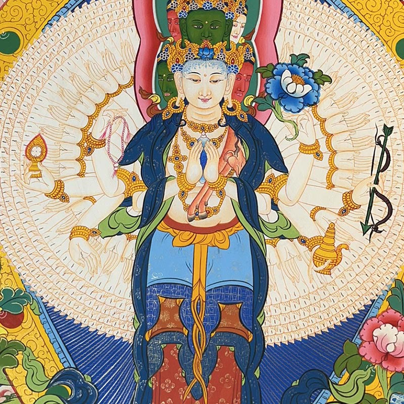 Pintura Thangka tibetana con Buddha Stones , amarillo, Dios de la Riqueza, Tara Avalokitesvara verde, decoración hecha a mano, caja ciega (estilo aleatorio)