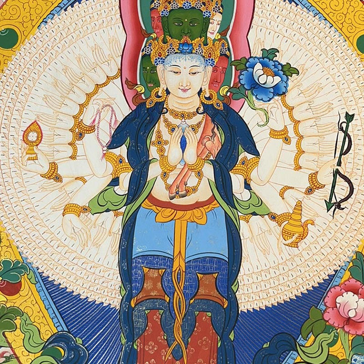 Pintura Thangka tibetana con Buddha Stones , amarillo, Dios de la Riqueza, Tara Avalokitesvara verde, decoración hecha a mano, caja ciega (estilo aleatorio)