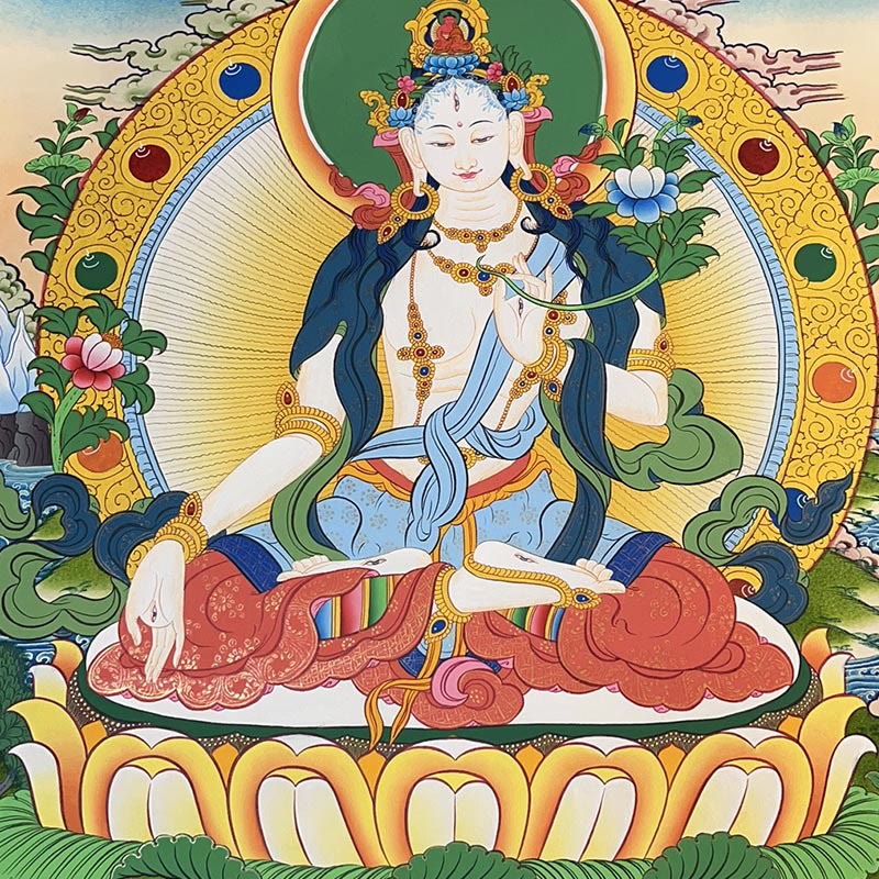 Pintura Thangka tibetana con Buddha Stones , amarillo, Dios de la Riqueza, Tara Avalokitesvara verde, decoración hecha a mano, caja ciega (estilo aleatorio)